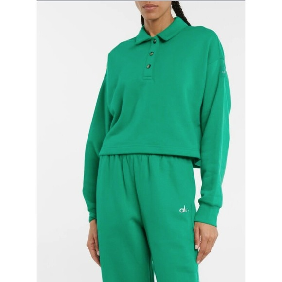 ALO Yoga Tops - Alo Yoga Polo Club Henley Pullover Sweatshirt Green Cropped  Size S